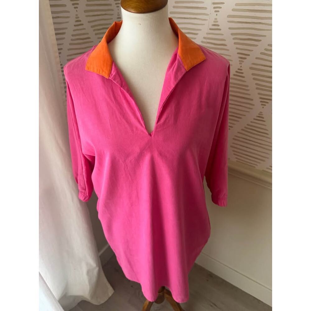 Caryn Lawn Betsy Collar Corduroy Dress One Size Pink Orange NWT - Picture 9 of 10